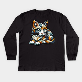 Pop art cat illustration. cubism cat illustration Kids Long Sleeve T-Shirt